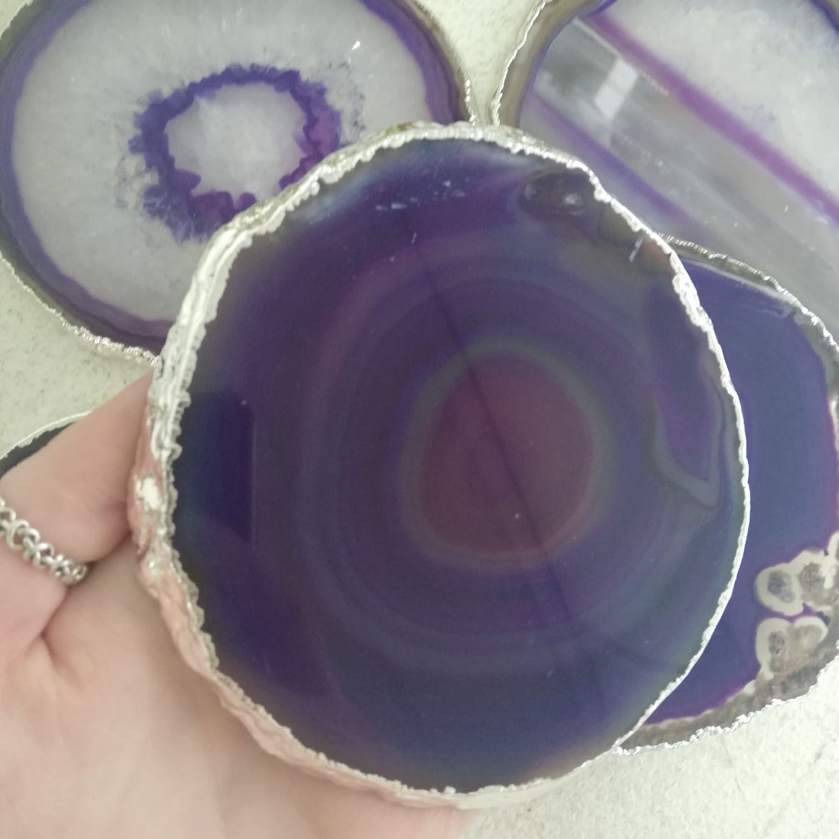 Agate Slice - Purple - Silver Plated Agate Slice - Purple - Silver Plated